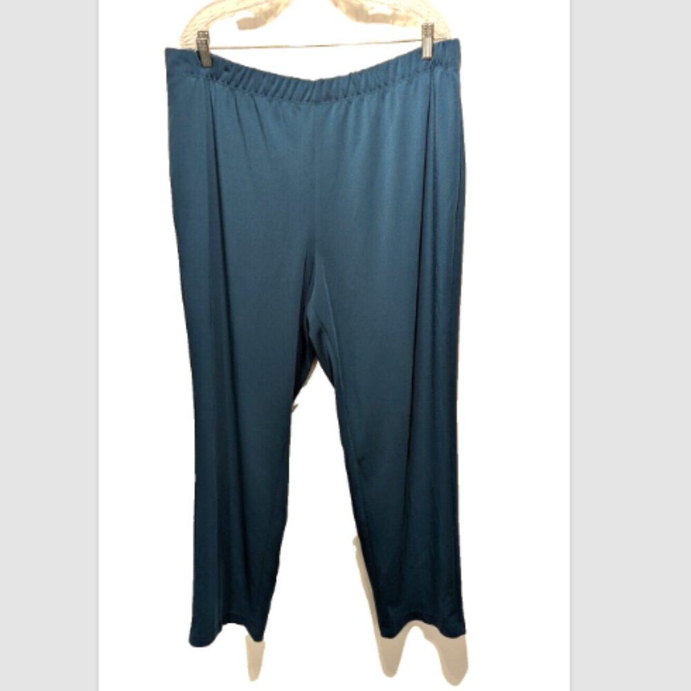 NEW Susan Graver Milano Knit Straight Leg Pull-on Pants Dark Teal 2X Petite